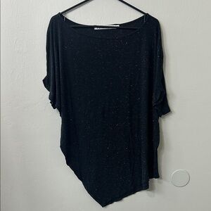 Michael Stars Black Gold Metallic Threads Short Sleeve Asymmetrical Top Y2K OS
